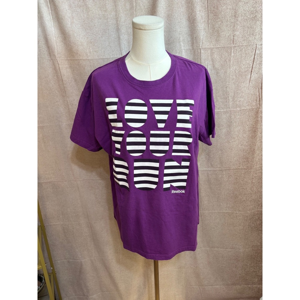 Reebok Womens Purple Love Your Run‎ Graphic T-Shirt XL Cotton Short Sleeve Tee
